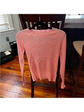 Light Coral Ribbed Long Sleeve Sweater